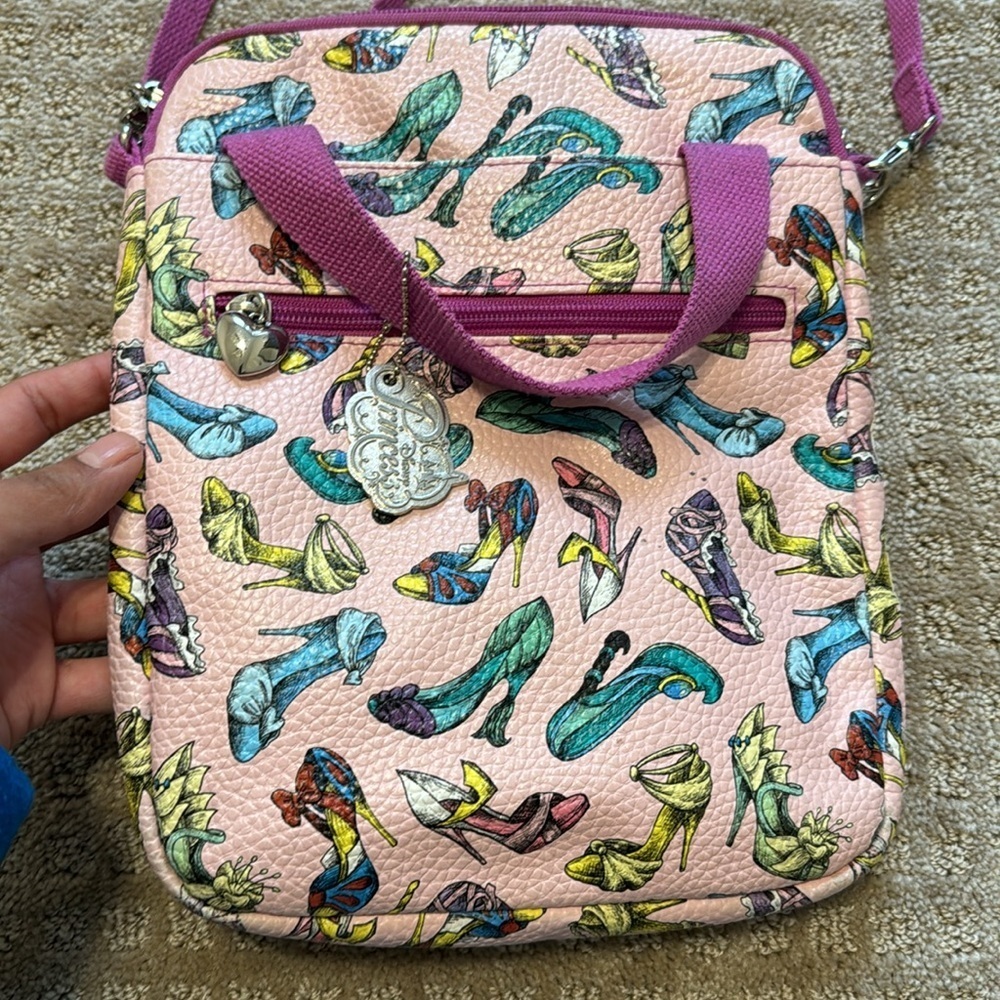Disney Princess High Heel Print Crossbody Bag Pink Mini Tote Purse Adjustable - Picture 2 of 10